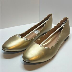 Women's Metallic Gold Scalloped Ballet Flats 13
